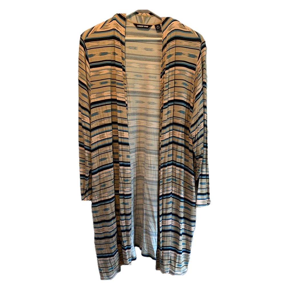 Lands’ End Striped Open Front Cardigan